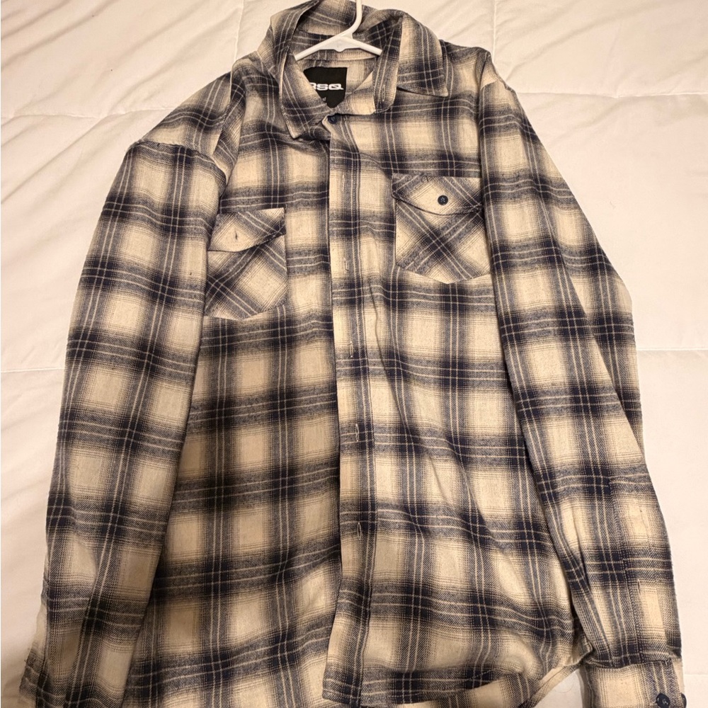 RSQ Blue and Cream Plaid Shirt
